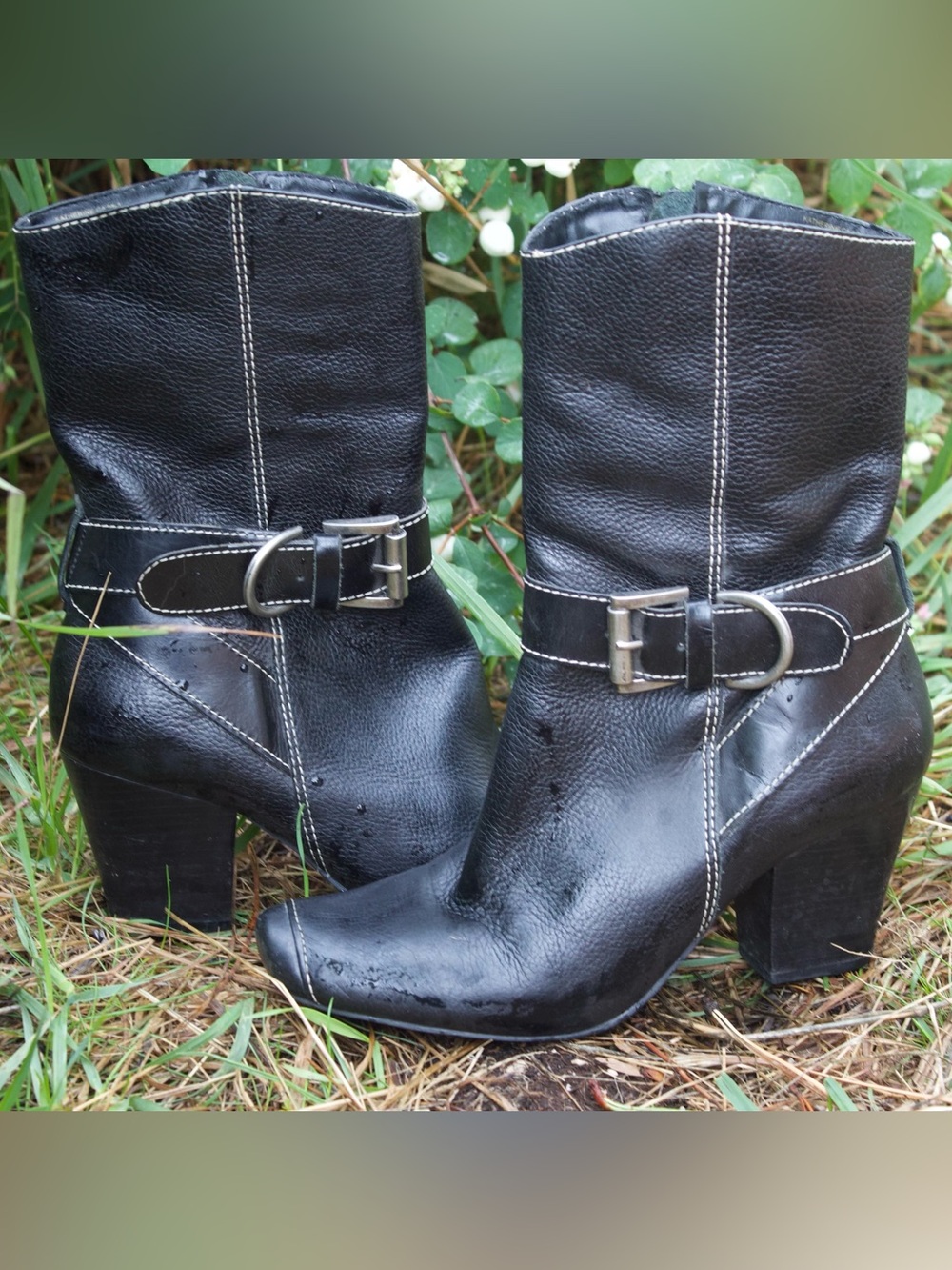 Matisse Black Leather Mid-Calf Buckle Heeled Boots